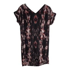 Cynthia Rowley Silk V-Neck Shift Dress Black Pink Orange Womens Size 4